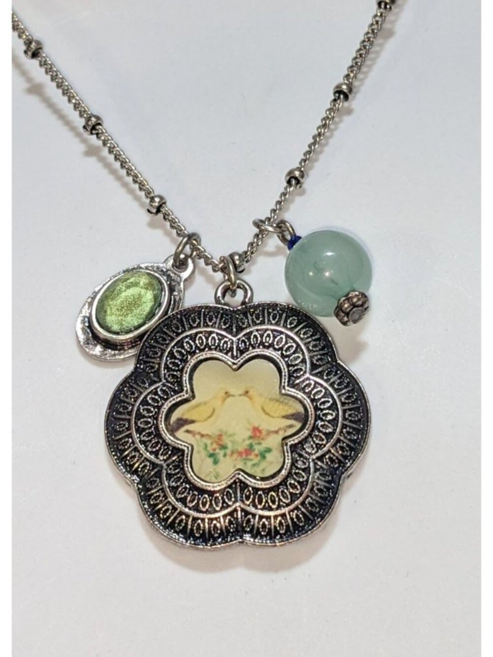 Silver Floral Bird Pendant Necklace Vintage Style Charm Necklace Cottagecore Nat